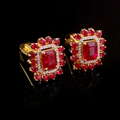 Heated Ruby Gemstone with 18k Gold Plated Silver Cufflink #4717 - Image 1 of 3