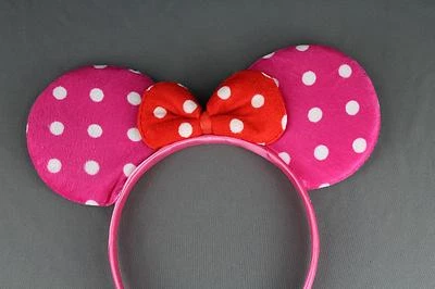 Pink Red minnie mouse ears headband ear hair band costume polka dot mickey - Image 1 of 4