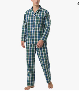 LAPASA Men's Small Pyjama Set Woven Plaid Long Sleeve Sleepwear Lounge PJ