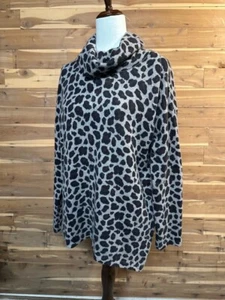 KINROSS Wasserfallausschnitt Pullover 100% KASCHMIR Leopard/Gepard/Animal Print L Hi/Lo - Bild 1 von 6