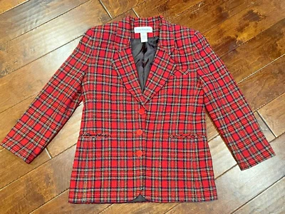 Norton McNaughton Womens Wool Blend Blazer Red Plaid Size 8 3/4 Sleeve - Image 1 of 4