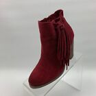 Vince Camuto Harlin Ankle Boots Burgundy Leather Suede Fringe Pull On Size 6.5M