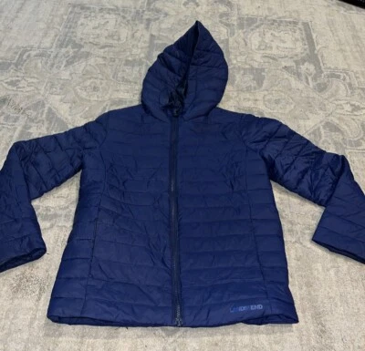 Chaqueta Lands End AZUL PUFFER CON CAPUCHA Jóvenes Niñas Niños Talla Grande 10-12 Primaloft Foto 1 de 4