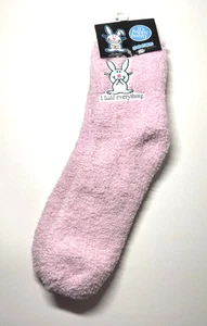 3A It's Happy Bunny Pink Cozy Socks I Hate Everything new - Picture 1 of 4