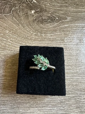 Sterling Silver 925 Emerald Leaf Ring Size 6 Marquise Cut Branch Design - Image 1 of 4