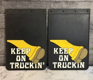 VINTAGE 70'S PLASTICOLOR KEEP ON TRUCKIN MUD FLAPS 12" x 18" YELLOW PANT BOOT - Picture 1 of 11