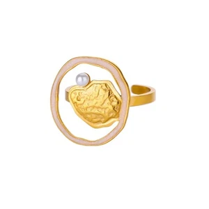Damen Unregelmäßiger Herz Ring Edelstahl Gold Minimalistisch Geometrisch Schmuck - Bild 1 von 6