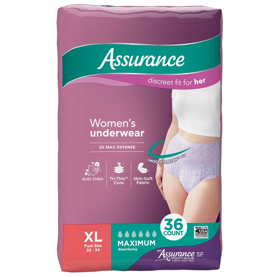 Ropa interior para mujer Assurance para incontinencia y posparto, XL, absorción (72 unidades) Foto 1 de 1