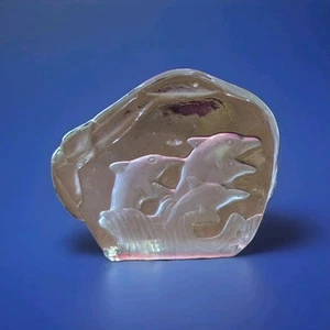 Fermacarte in vetro artistico Dolphin Pod onde in vetro trasparente e smerigliato alto 3,75" - Foto 1 di 5