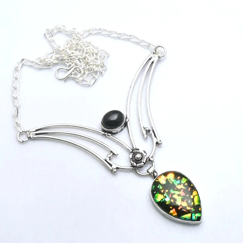 Doublet Opal Black Onyx Gemstone Handmade Necklace Jewelry Gift 26 Gms AN 12982 - Image 1 of 1