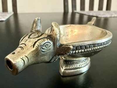Vintage Brass Nandi Oil Lamp India Cow Head Diya Very Good - Image 1 of 4