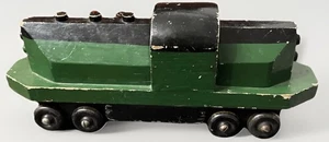 VTG Handmade Primitive Heavy Wooden Train Locomotive 14" L X 4”W X 6"H Rolls - Picture 1 of 10
