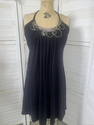 y2k Baby Phat Halter Mini Black Short Dress Backless Silver Chainmail Sz Medium - Image 1 of 4