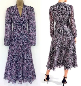 Hobbs Occasion Midi Dress UK 12 Immaculate Aurora Blue Pink White Chiffon Lined - Picture 1 of 13