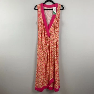 Lands' End Light Weight Cotton Modal Sleeveless Maxi Dress Size L Pink Floral - Image 1 of 4