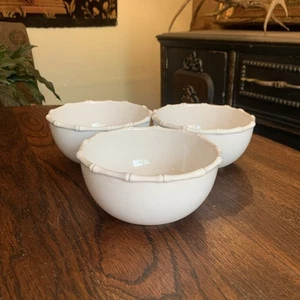 3 Happy Chic By Jonathan Adler Bamboo Edge White Bowls Soup/ Cereal NEW - Picture 1 of 17
