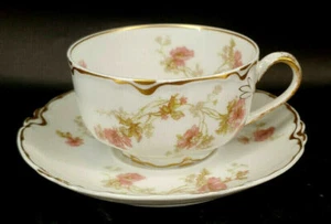 Haviland & Co. Limoges Schleiger 41C Peony Floral Cup & Saucer France mABV - Picture 1 of 4