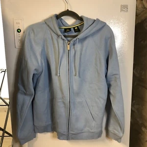John Deere Womans Hoodie XL Blue Cotton Solid Full Zip Pockets Hooded Fleece - Picture 1 of 11