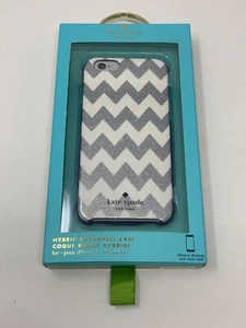 Kate Spade New York iPhone 6 6s weiß & silber Glitzer Zick Zack Hülle Cover - Bild 1 von 1