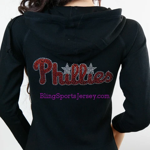 Philadelphia Phillies Jersey Bling Rhinestone Zipper Hoodie Sweater Cover