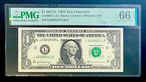 22332211🏧2017 QUAD DOUBLES LADDER Note~PMG-66🟩Fancy Serial Number Bill - Picture 1 of 11