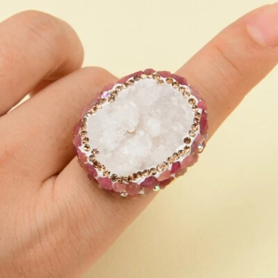 Anillos pavimentados de turmalina roja áspera cristal cuarzo blanco natural gemas reales piedra Foto 1 de 4