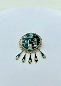 Colgante/broche redondo negro abulón y abulón alpaca México con acentos de lágrimas colgantes - Imagen 1 de 4