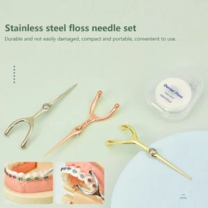 Stainless Steel Toothpick Dental Floss Reusable For Y Shape Flossing Holder Set - Picture 1 of 20