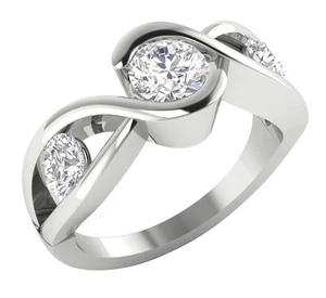 3 Stone Engagement Ring Lab Grown Diamond VS F 1.60 Ct Bezel Set 14K White Gold - Picture 1 of 8