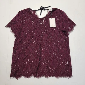 New $170 ROSEMUNDE Lace Blouse Women's XXL XX-LARGE Burgundy Short Sleeve NWT - Picture 1 of 4