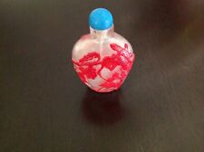 Antique Chinese Glass Snuff Bottle with Red Pomegranate Overlay