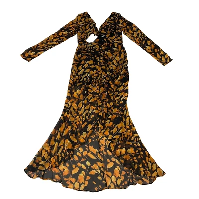 Платье женское Sau Lee Michella размер 2 черное желтое открытое спереди сзади на молнии длинное с подкладкой - Изображение 1 из 4