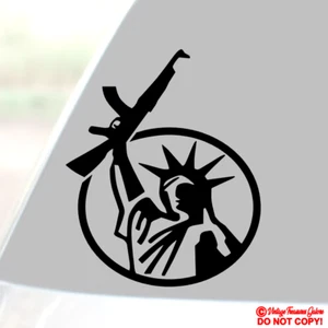 STATUE OF LIBERTY HOLDING AN ASSAULT RIFLE VINYL DECAL STICKER CAR WINDOW BUMPER - Picture 1 of 2