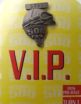 1999 Indianapolis 500 Silver Pit Badge #5798 & VIP Card Indy Racing Pin Vintage - Image 1 of 4