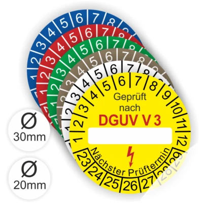 PRINTENGEL Prüfplaketten Geprüft nach DGUV Vorschrift 3 Ø:20-30mm früher BGV A3 WASSERFEST