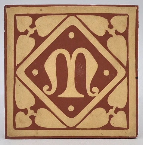 Rare Copeland & Garrett Encaustic Tile Pugin Designed "M" of the Virgin Mary Cover