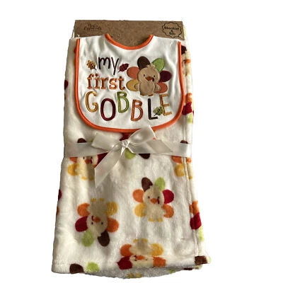 Baby Essentials My First Gobble conjunto de cobertor e babador primeiro Dia de Ação de Graças - Imagem 1 de 2