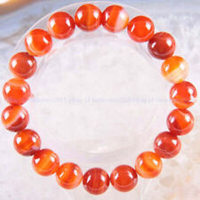 Natural 6/8/10/12mm Red Stripe Agate Gems Round Beads Elastic Bracelet 7.5"
