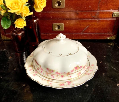 Antiguo plato de mantequilla con tapa con colador MZ Austria Kaiserin Maria Theresa Foto 1 de 4