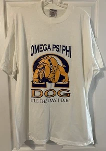 Camicia Vintage Omega Psi Phi Nera Fraternità Africana Americana XL Cane Fino alla Morte - Foto 1 di 4