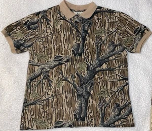 Vtg Mossy Oak Polo Treestand Camo Old Tree Hunting USA Cotton Men’s Large 80s - Picture 1 of 18