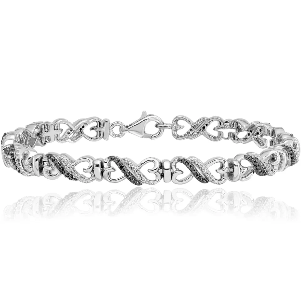 Plata de Ley 925 Negro Blanco Diamante Infinito Amor Nudo Corazón Cadena Tenis... Foto 1 de 4