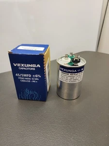 VEXUNGA 45/5 uF 45+5 MFD 370V or 440V Dual Run Start Round A/C Capacitor 45 5... - Picture 1 of 9
