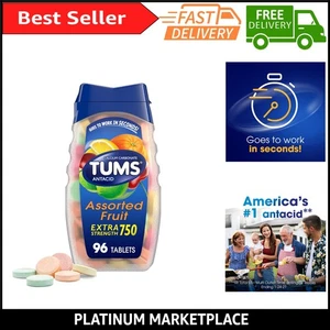 TUMS Antacid Extra Strength Assorted Fruit for Heartburn Relief | 96 Tablets - Picture 1 of 11