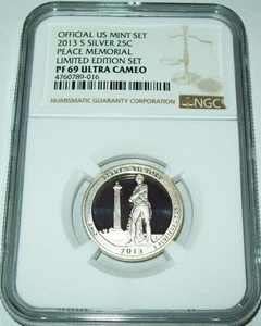 2013-S Silver PF69 Ultra Cameo Peace Memorial Quarter NGC Limited Edition Set - Picture 1 of 2