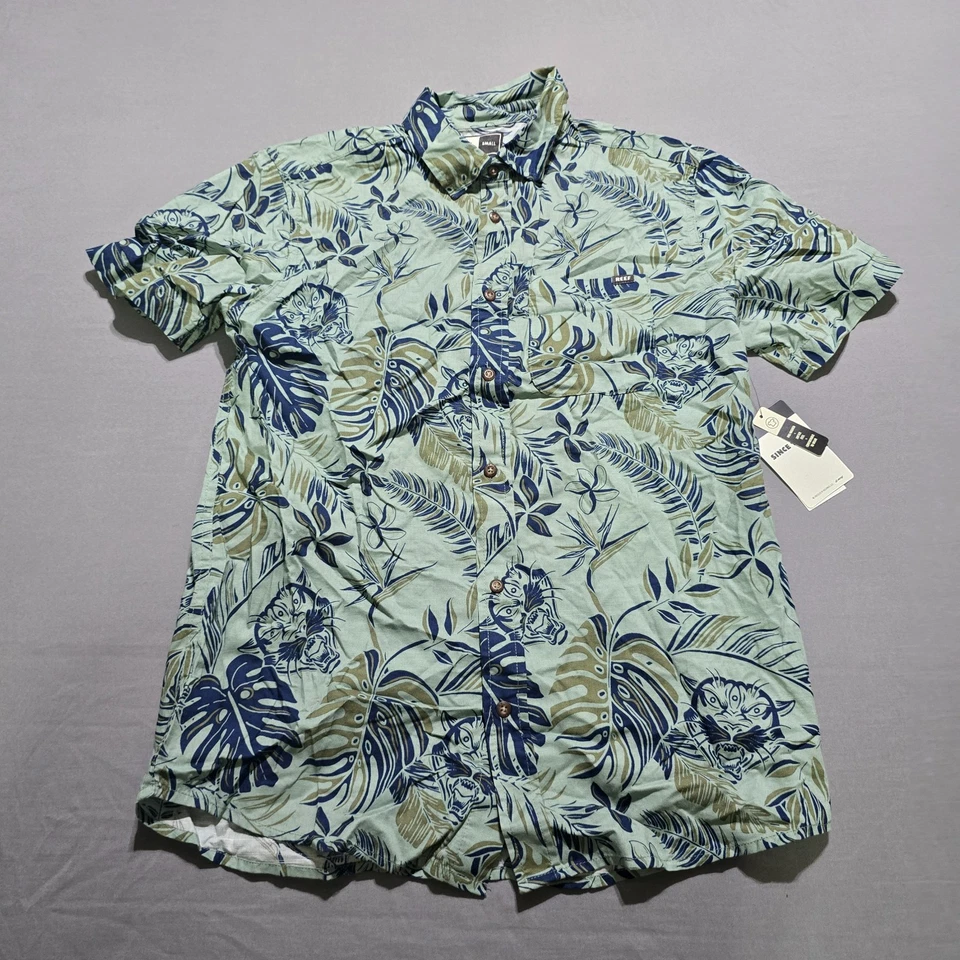 Reef Men's Roscoe Short Sleeve Shirt green small Hawaiian Aloha button collar - Image 1 of 4