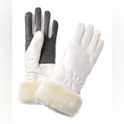 UGG WOMENS ALL WEATHER GLOVES WHITE SIZE L/XL SHEARLING FUR TRIMMED NWOT - Image 1 of 4