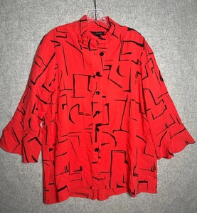 Ali Miles Top Womens Large Red Black Paint Brush Button 3/4 Sleeve Art Lagenlook - Picture 1 of 17