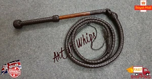 Premium Genuine Brown Leather Stock Whip 5 Feet 12 Plaits Adult Cowboy Bullwhip - Picture 1 of 5