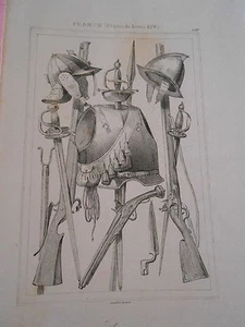 Gravure 19èm - France Armes sous Louis XIV - Picture 1 of 1